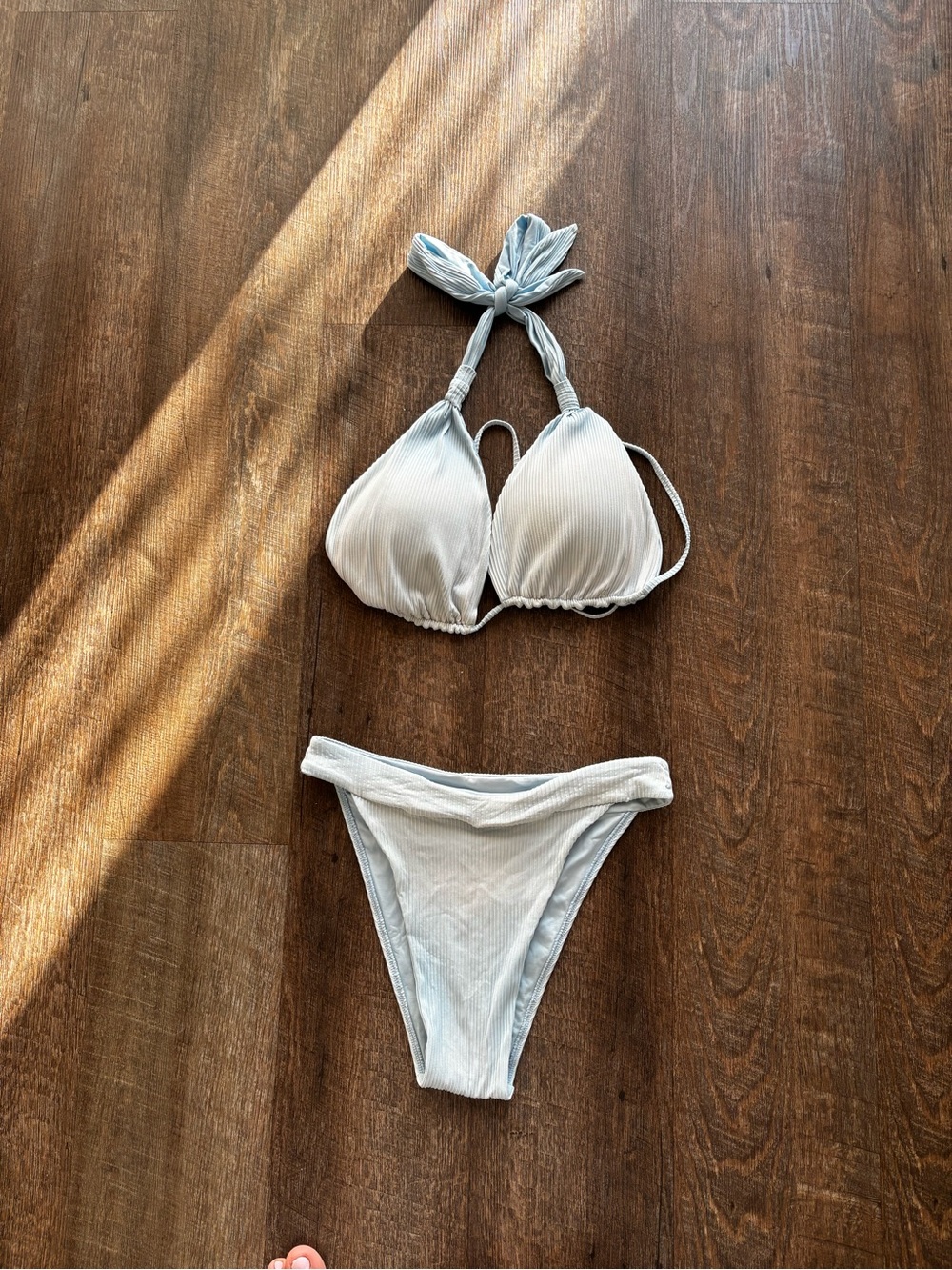 Source Unknown Light Blue Ribbed Bikini Set